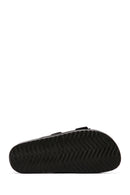 Men's Black Double Buckle Suede Leather Slippers | Derimod