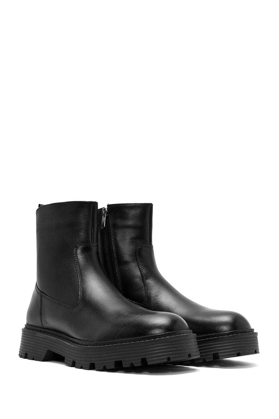 Men's Black Zippered Leather Casual Boots