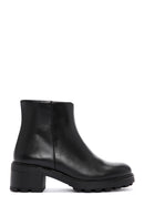 Women's Black Zippered Thick Heeled Leather Boots | Derimod