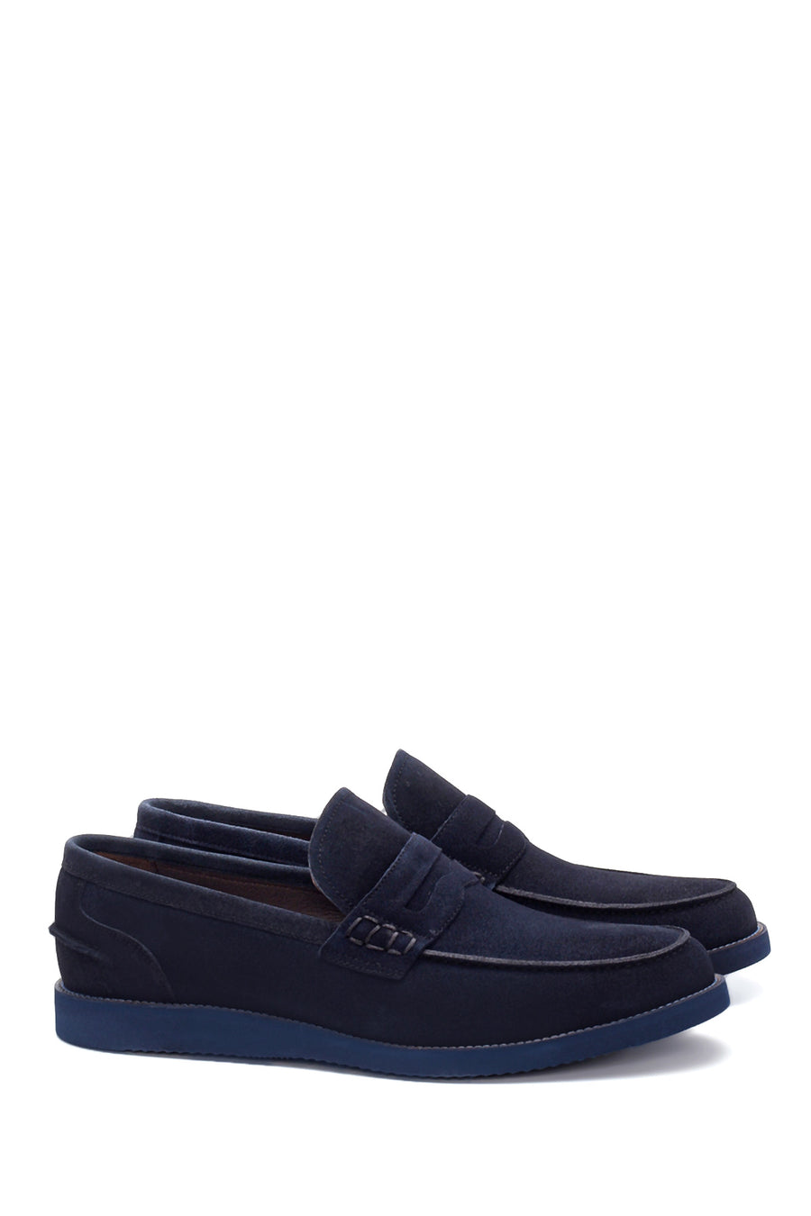 Erkek Lacivert Süet Deri Loafer