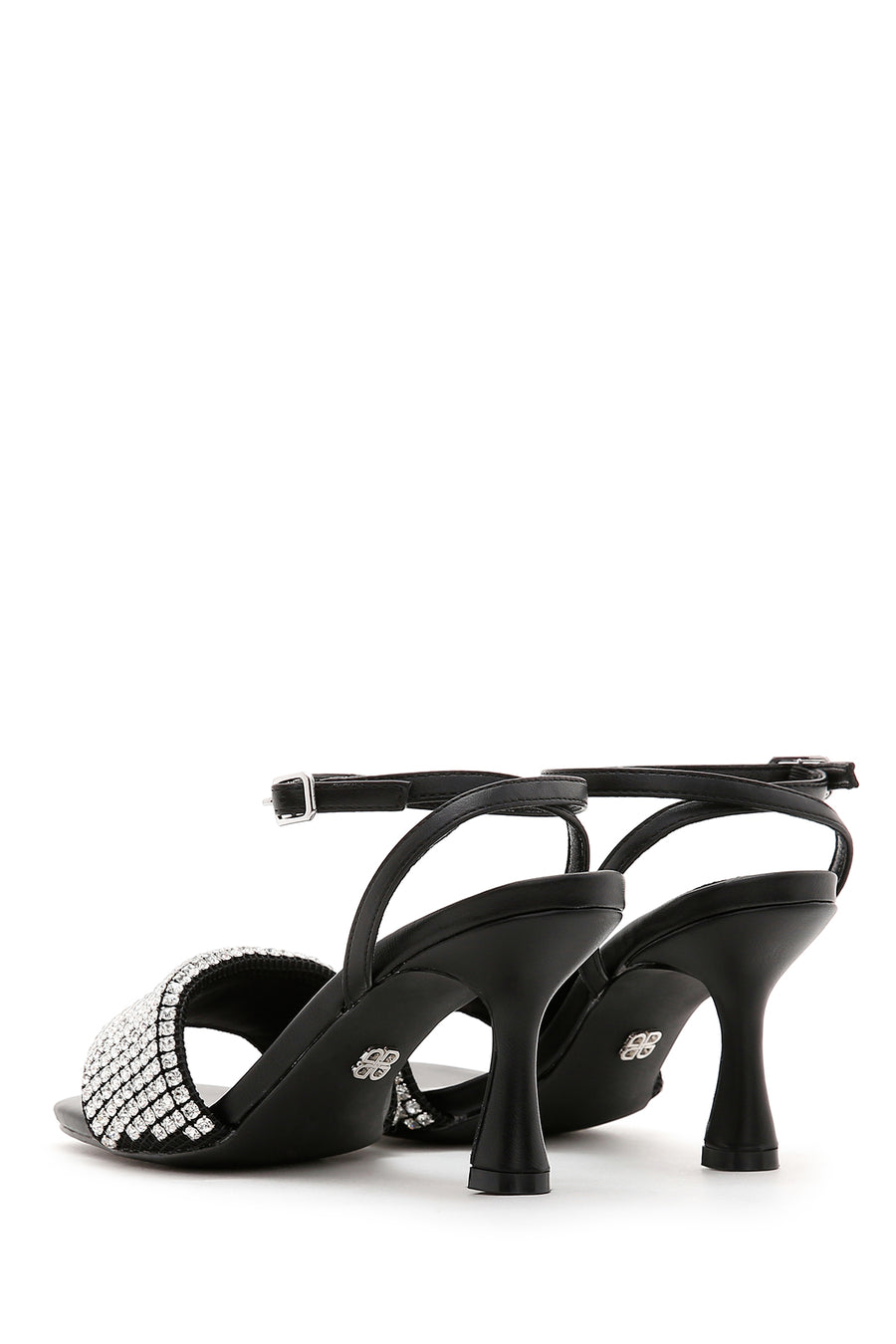 Women's Black Stone Heeled Sandals