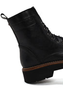 Woman Black Zip Closure Thick-Soled Leather Combat Boots | Derimod