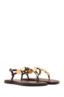 Women's Brown Metal Detailed Flip-Flop Sandals | Derimod
