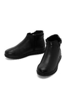 Women's Black Zippered Buckle Detailed Leather Comfort Boots | Derimod