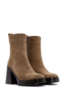 Women's Brown Suede Leather Heeled Boots | Derimod