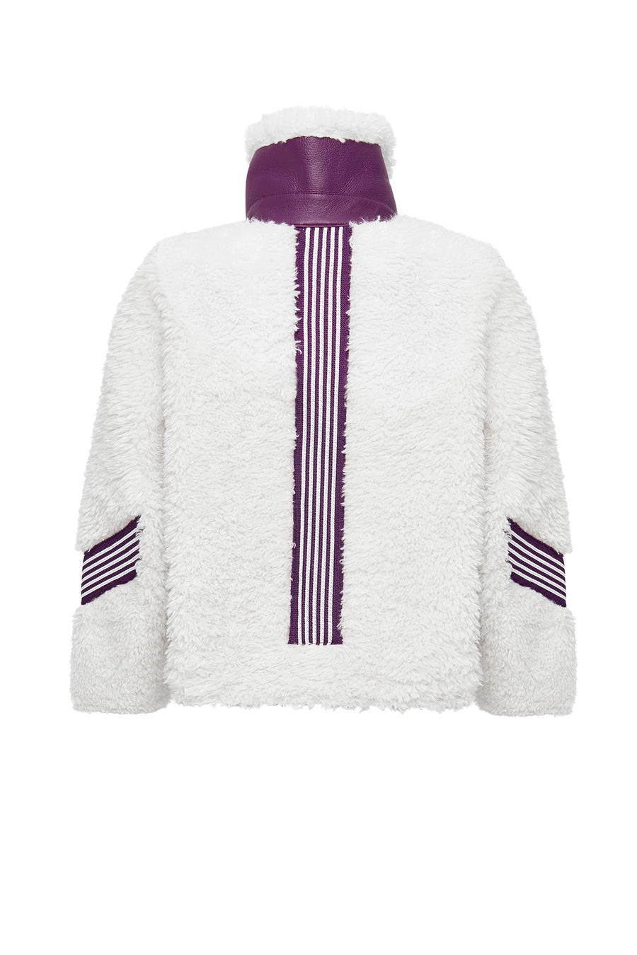 Meribel Women's Multicolored Purple Stripe Detail Teddy Coat