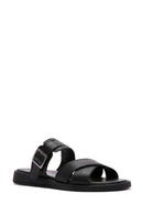 Women's Black Buckle Leather Slippers | Derimod