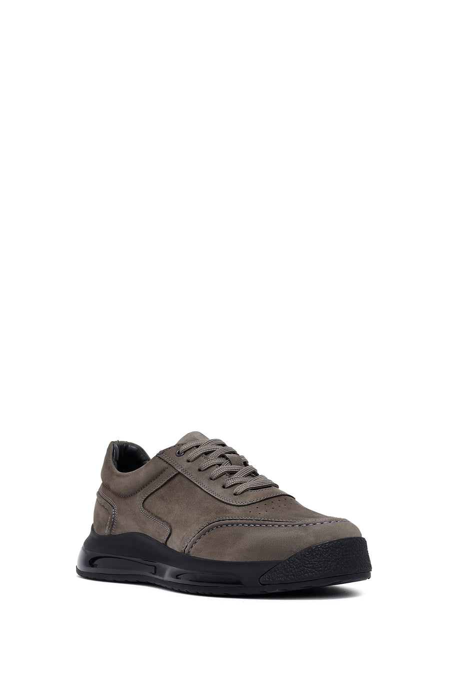 Male Gray Lace-up Nubuck Leather Sneaker