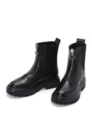 Women's Black Thick Soled Zippered Leather Boots | Derimod