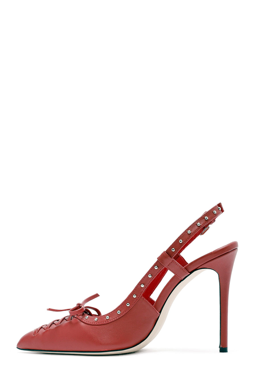 Women's Red Slingback High Thin Heel Leather Shoes