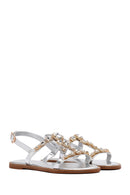 Women's Silver Ankle Strap Stone Sandals | Derimod