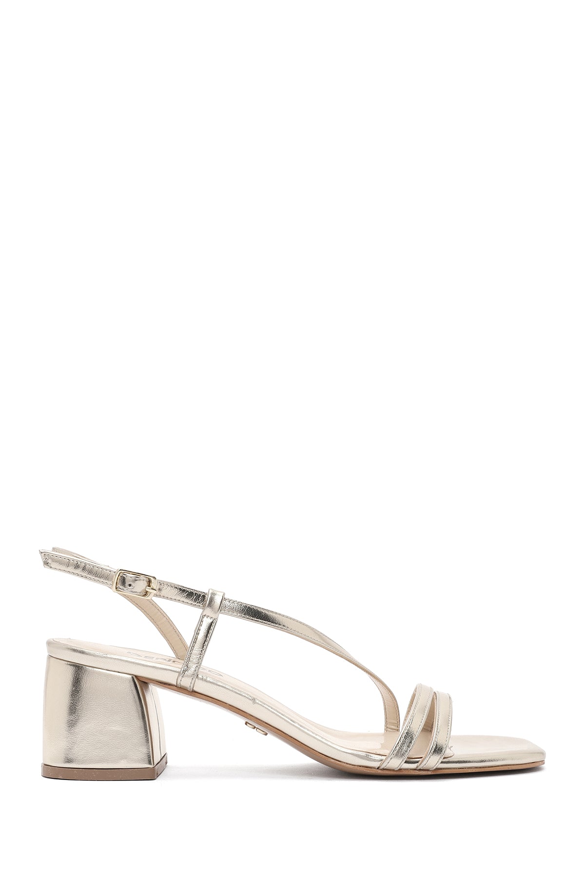 Women's Gold Ankle Buckle Low Heel Metallic Sandals 25SFE390632 | Derimod