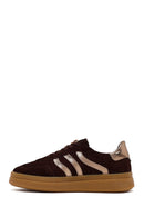 Woman Brown Lace-Up Charm Suede Leather Sneaker | Derimod