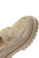 Women's Beige Thick Soled Suede Leather Masculine Loafer | Derimod