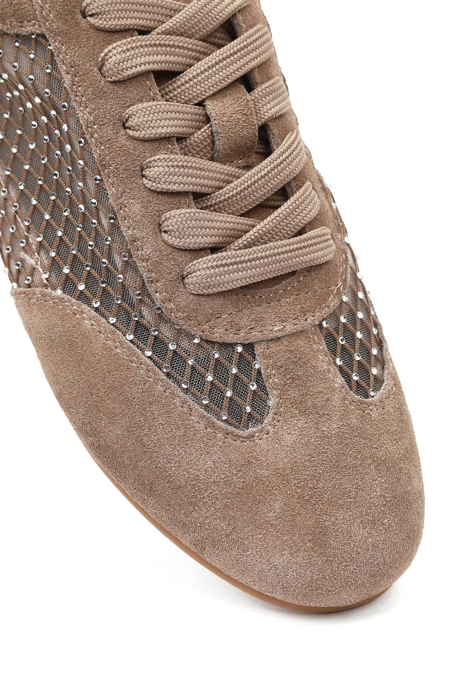 Women's Mink Lace-up Rhinestone Suede Leather Sneaker