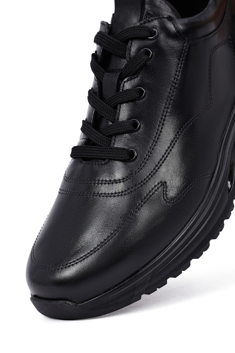 Erkek Siyah Bağcıklı Deri Casual Sneaker