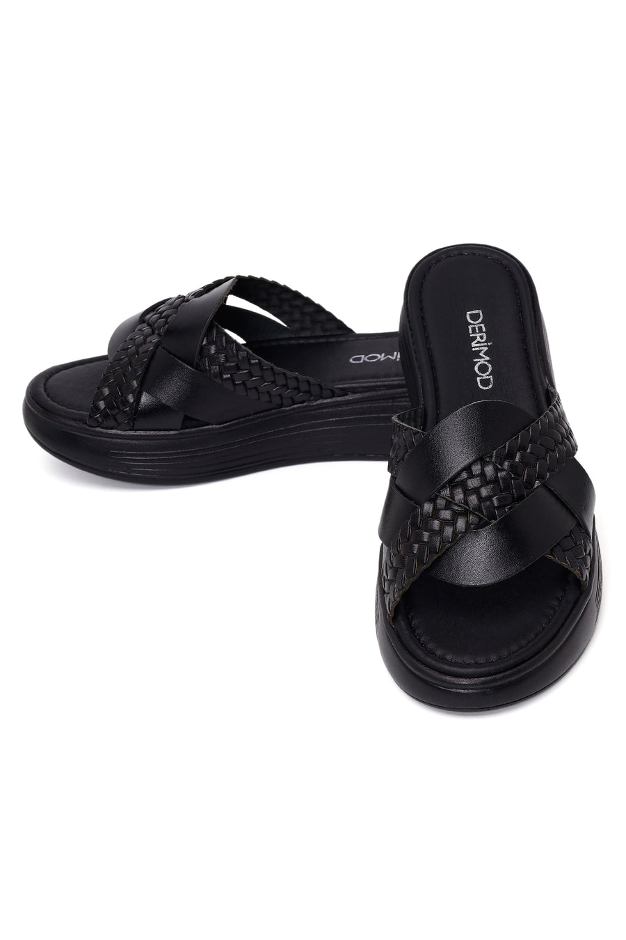 Woman Black Thick-Soled Leather Slipper