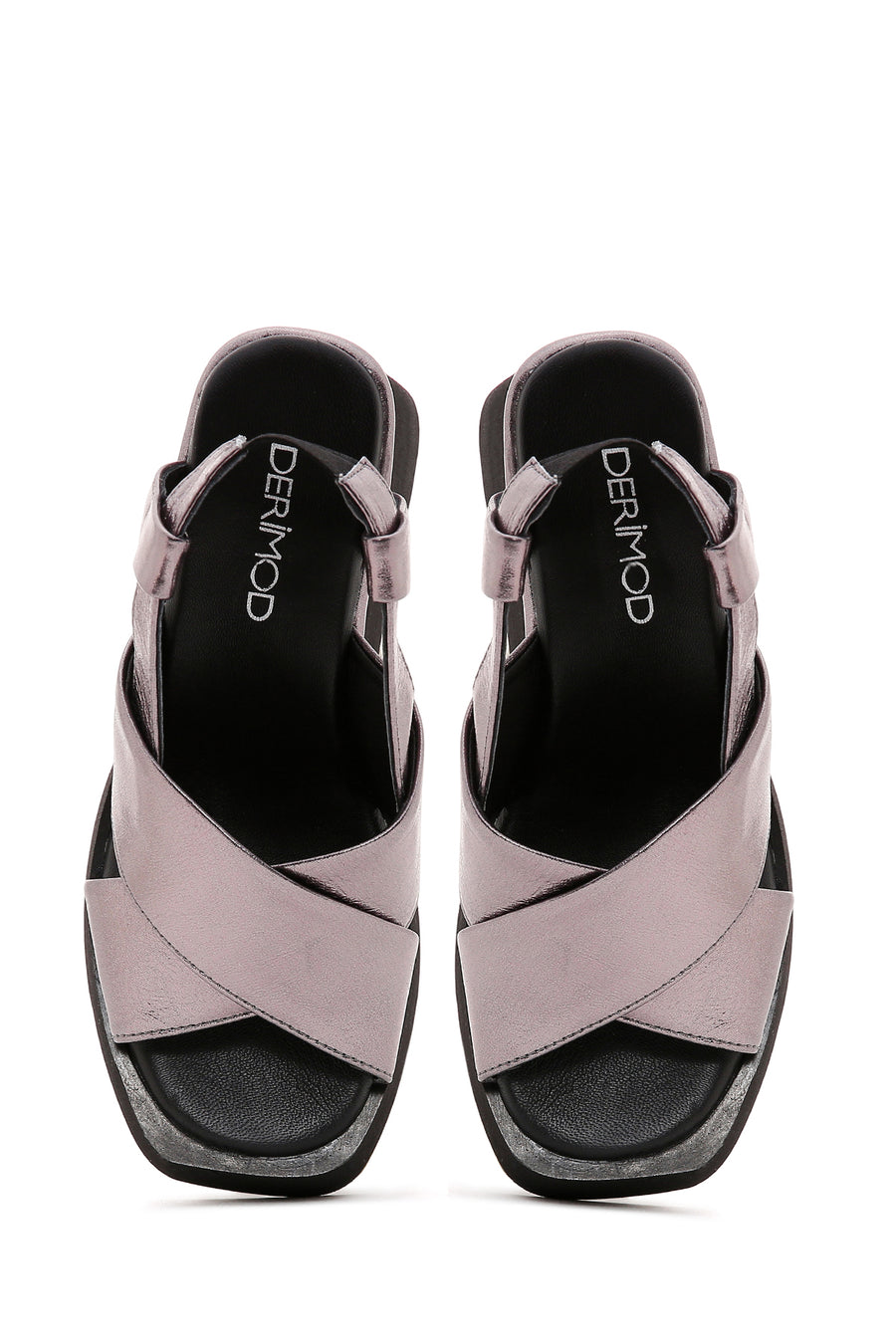 Women's Platinum Leather Wedge Heel Sandals