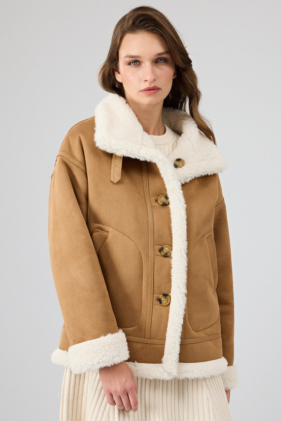 Oslo Woman Camel Double-Sided Teddy Coat 25WGP5320FF | Derimod