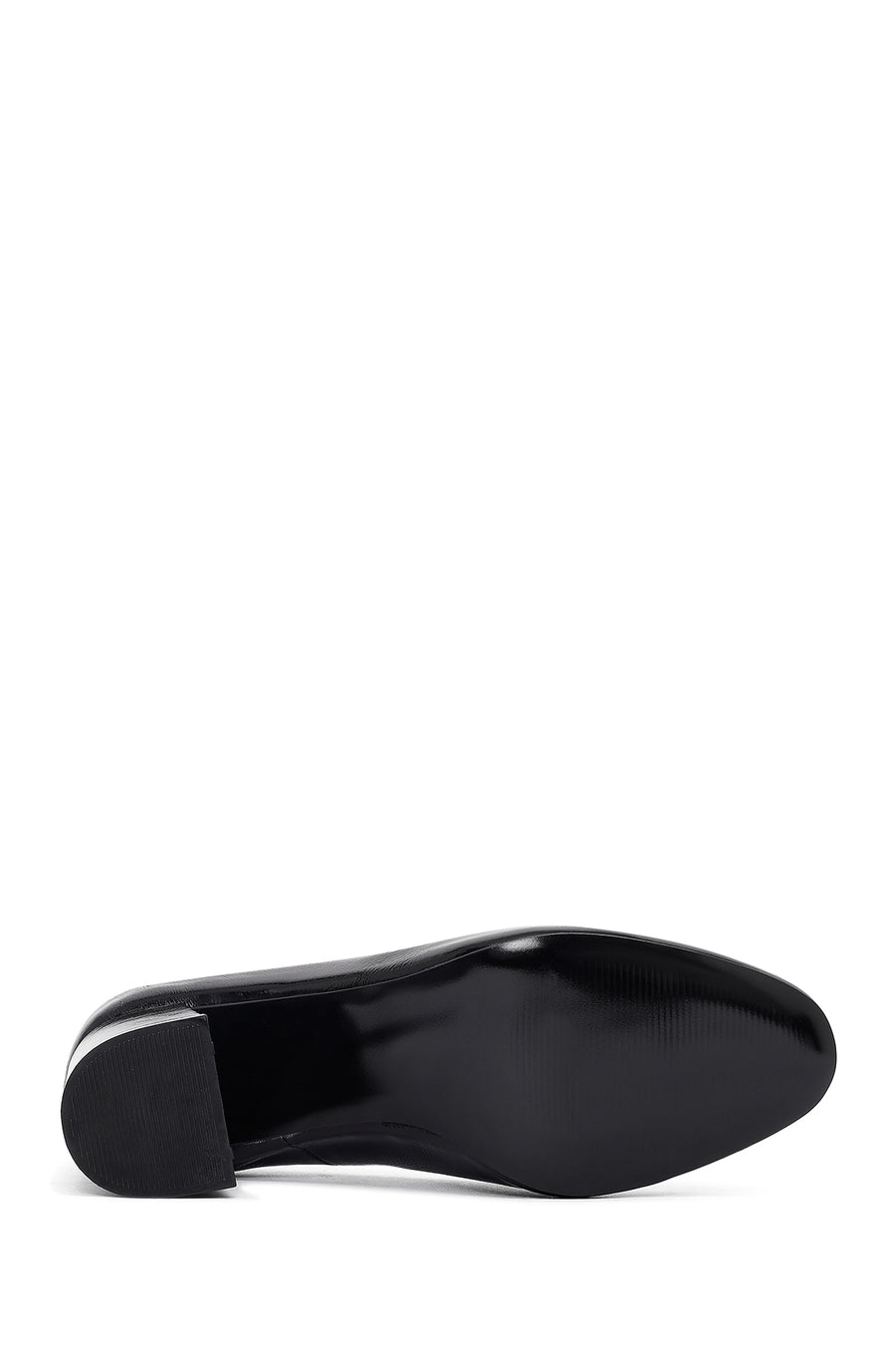 Woman Black Thick-heeled Leather Shoes