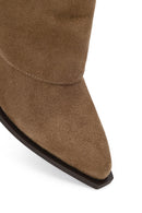 Woman Mink Thick-Heeled Suede Boots | Derimod