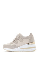 Women's Beige Thick Heeled Strappy Leather Sneaker | Derimod