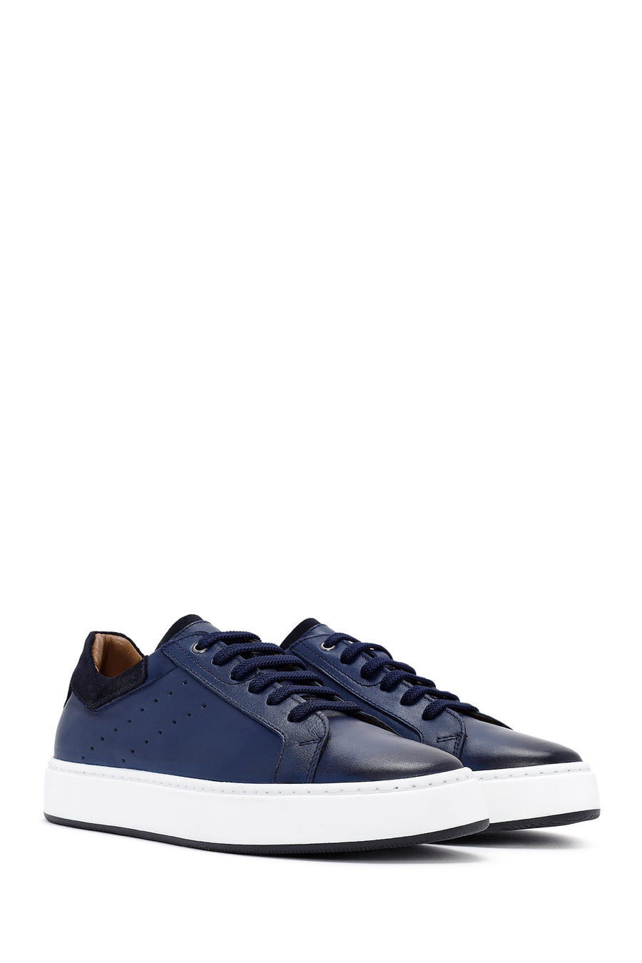 Men's Navy Blue Lace-Up Leather Sneaker