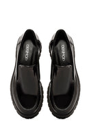 Women's Black Patent Leather Masculine Loafer | Derimod