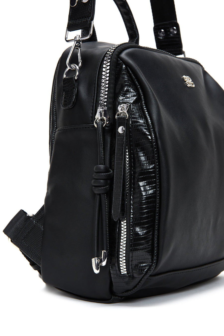 Woman Black Long Strap Backpack