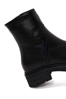 Woman Black Zip Closure Thick-Soled Leather Boots | Derimod
