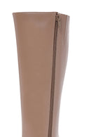 Women's Camel Zippered Thin Heeled Leather Boots | Derimod