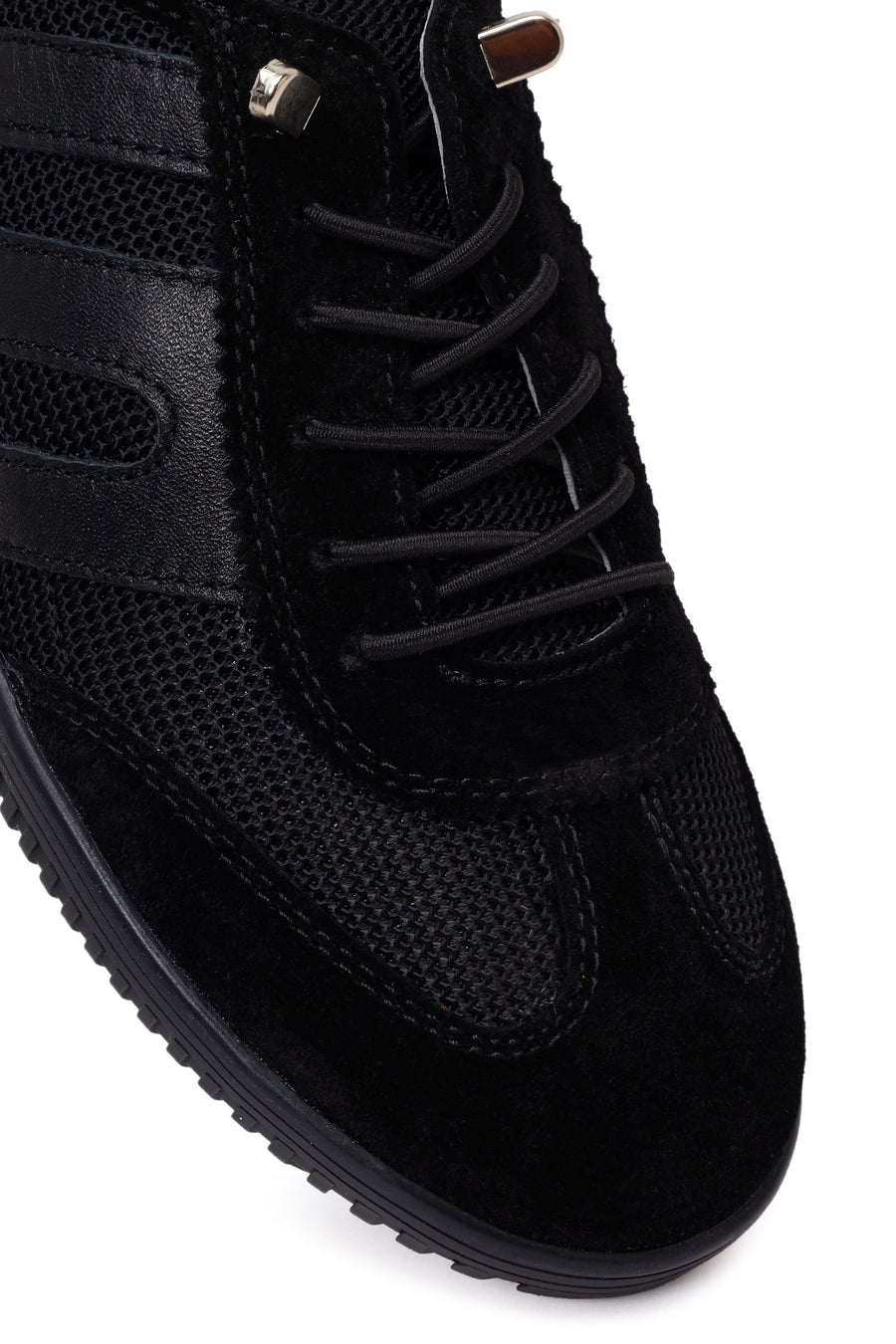 Kadın Siyah Bağcıklı Deri Sneaker