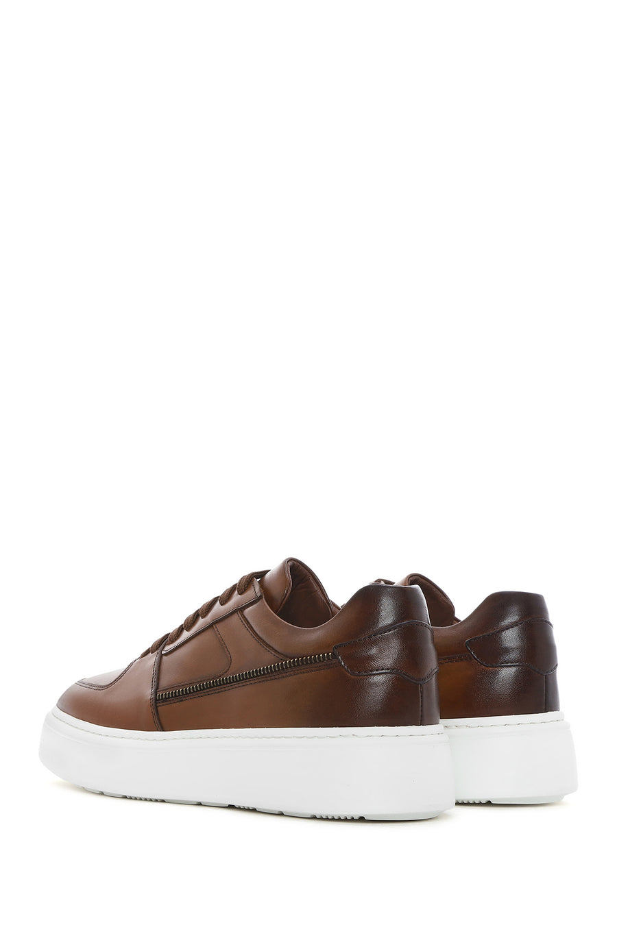 Erkek Taba Bağcıklı Kalın Tabanlı Deri Sneaker