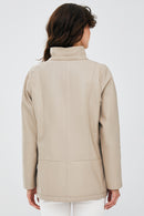 Nancy Women's Beige Long Leather Coat | Derimod