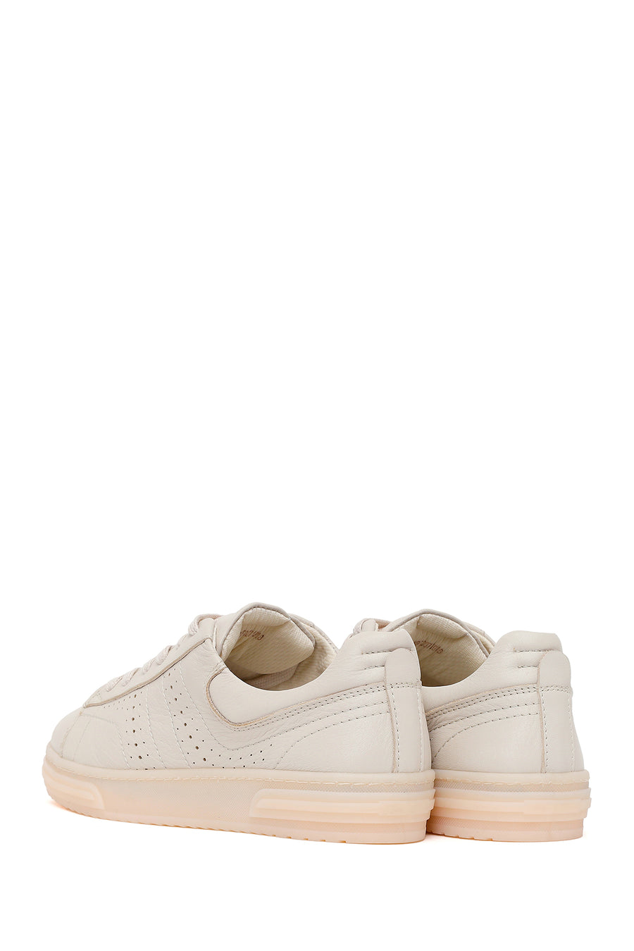 Woman Cream Lace-up Leather Sneaker
