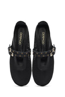 Women's Black Buckled Mesh Fabric Ballerinas | Derimod
