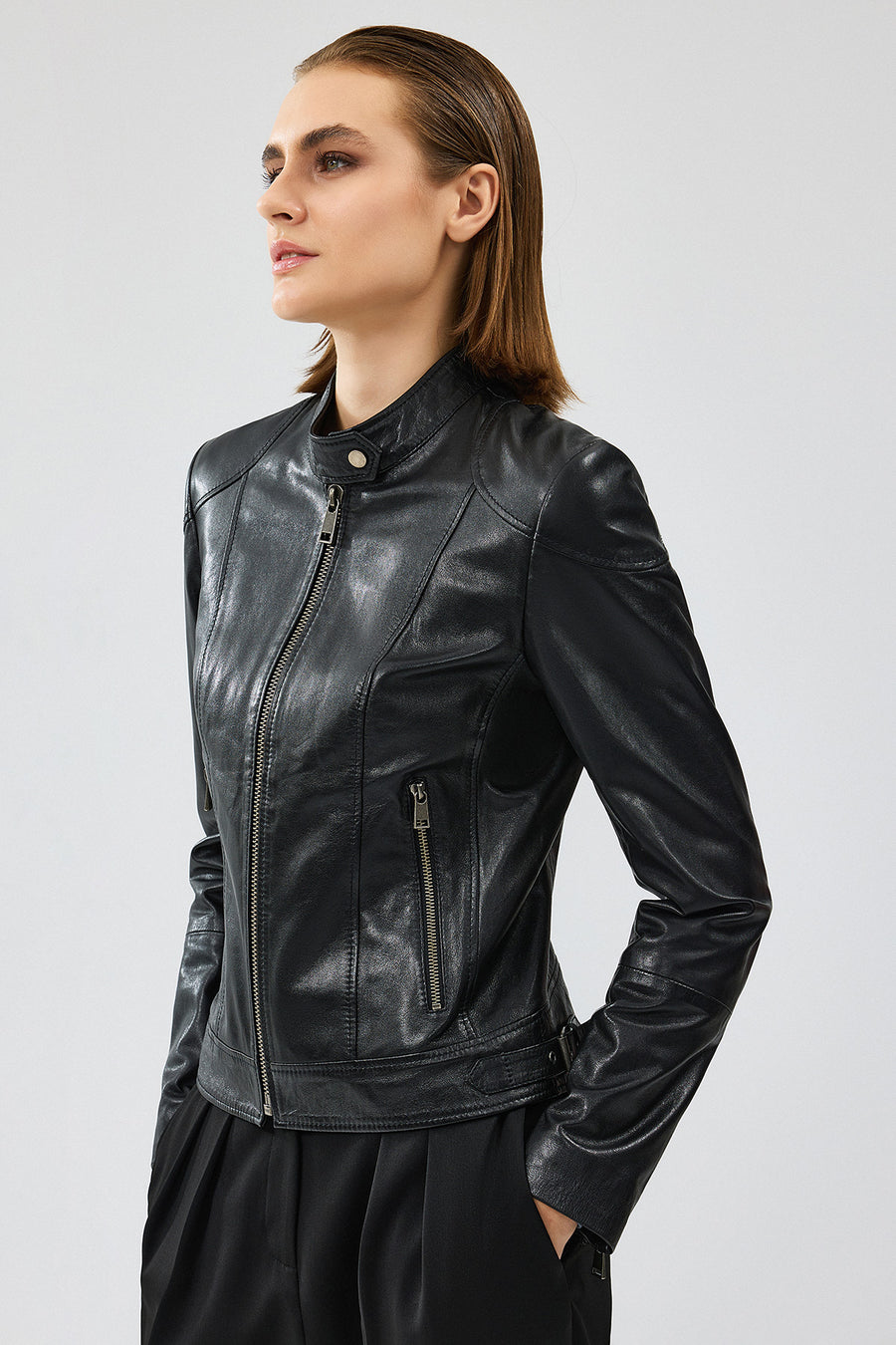 Prima Women's Black Short Leather Jacket