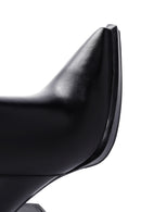 Woman Black Zip Closure Thick-Heeled Leather Boots | Derimod