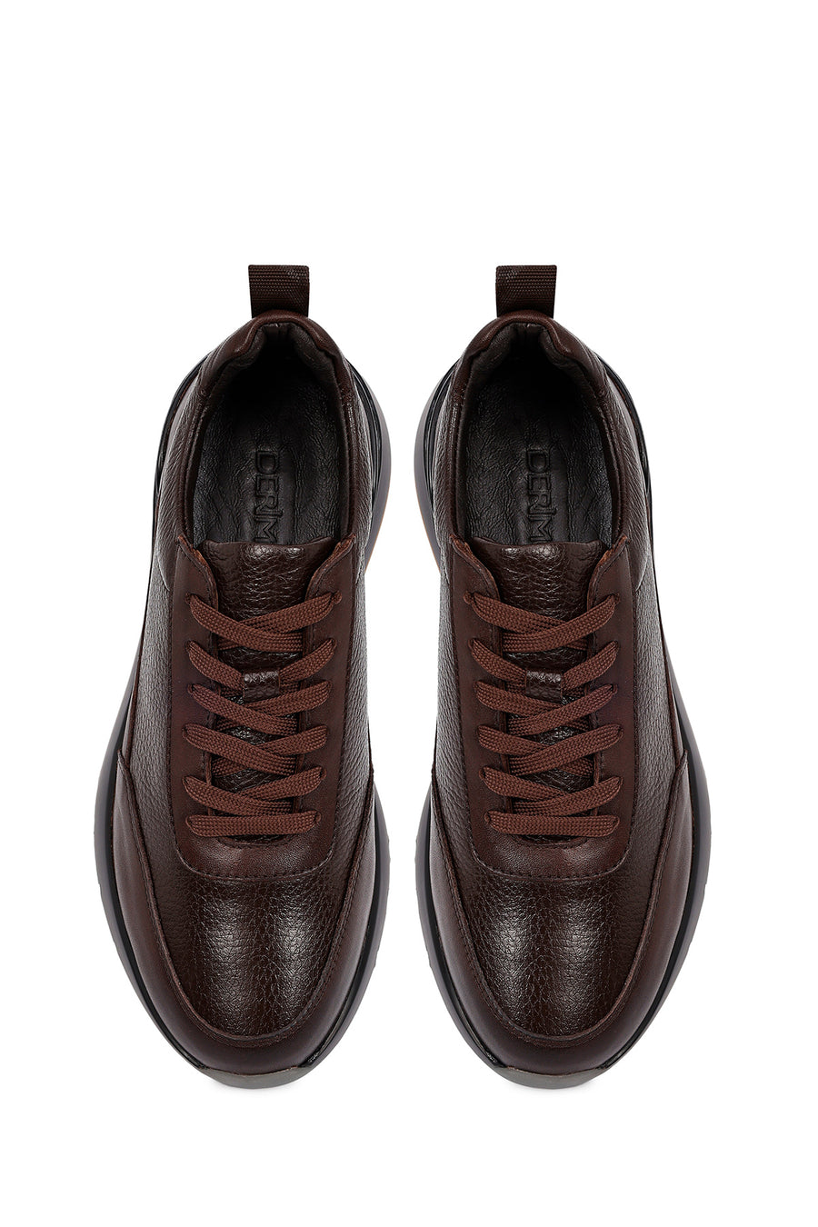 Men's Brown Lace-Up Thick-Soled Leather Sneaker