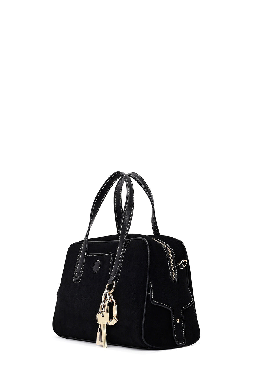 Woman Black Long-Strap Suede Shoulder Bag