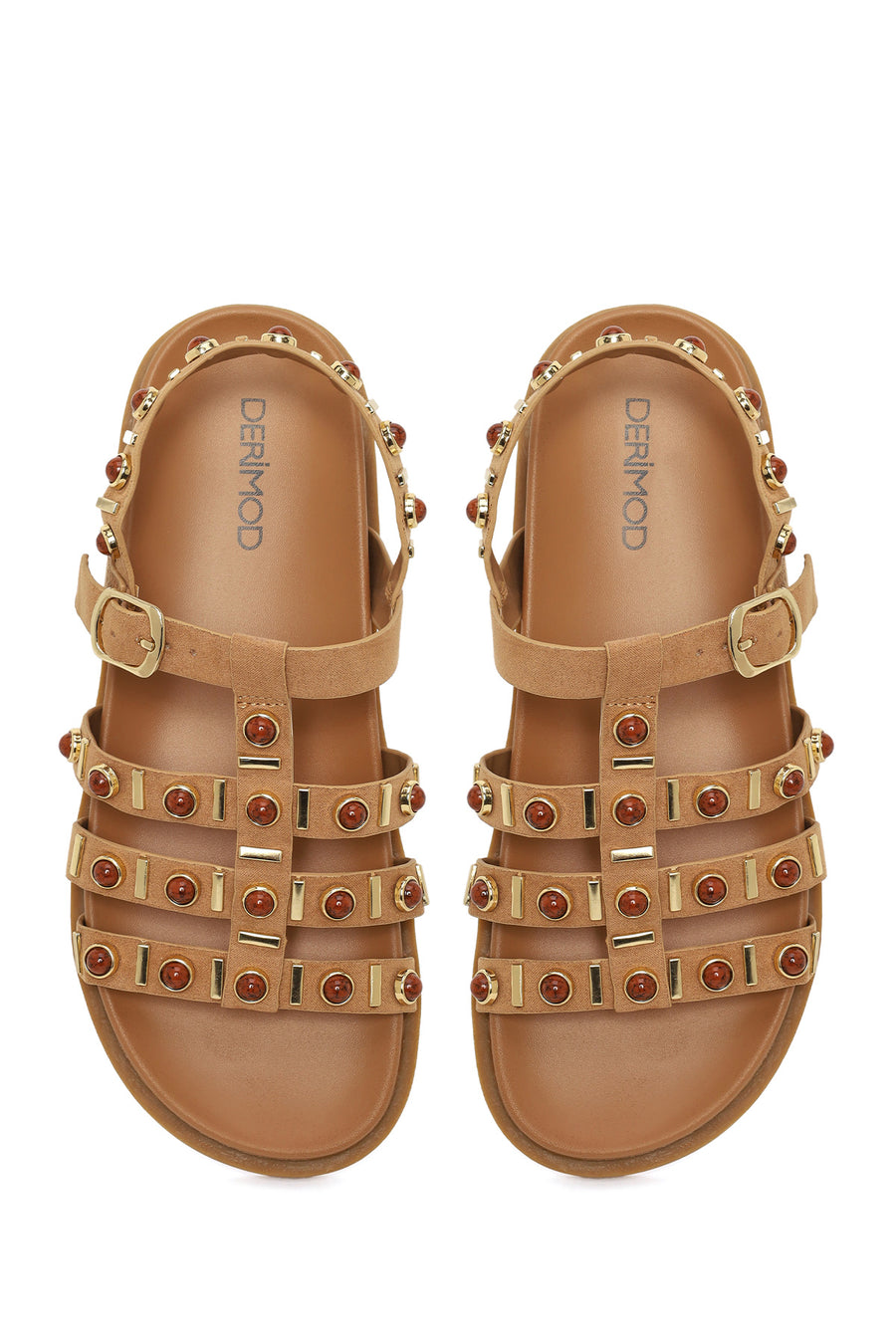 Woman Beige Rhinestone Suede Sandals