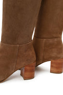 Woman Beige Chunky-Heeled Suede Boots | Derimod