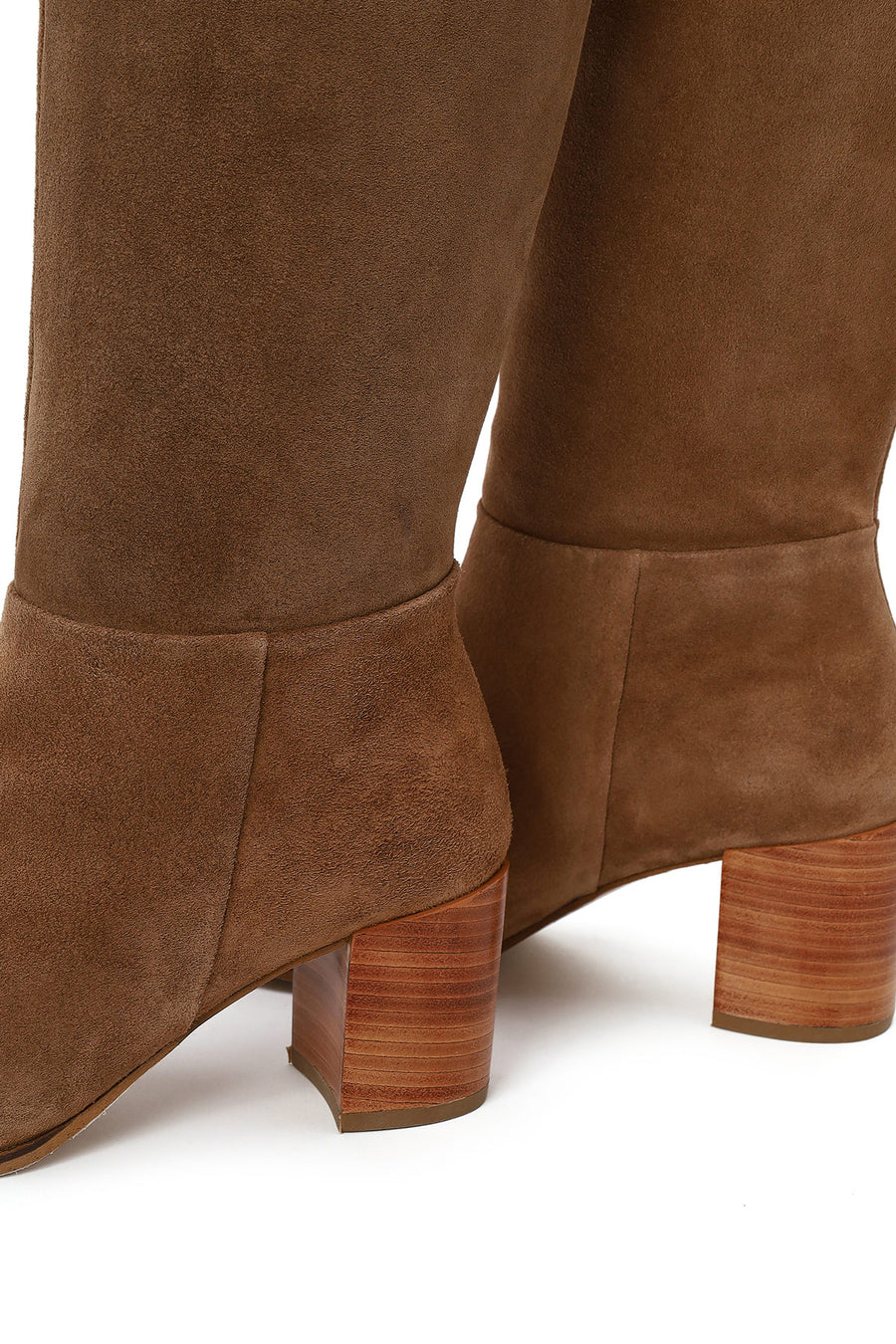Woman Beige Chunky-Heeled Suede Boots