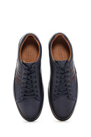 Men's Navy Blue Leather Casual Sneaker | Derimod