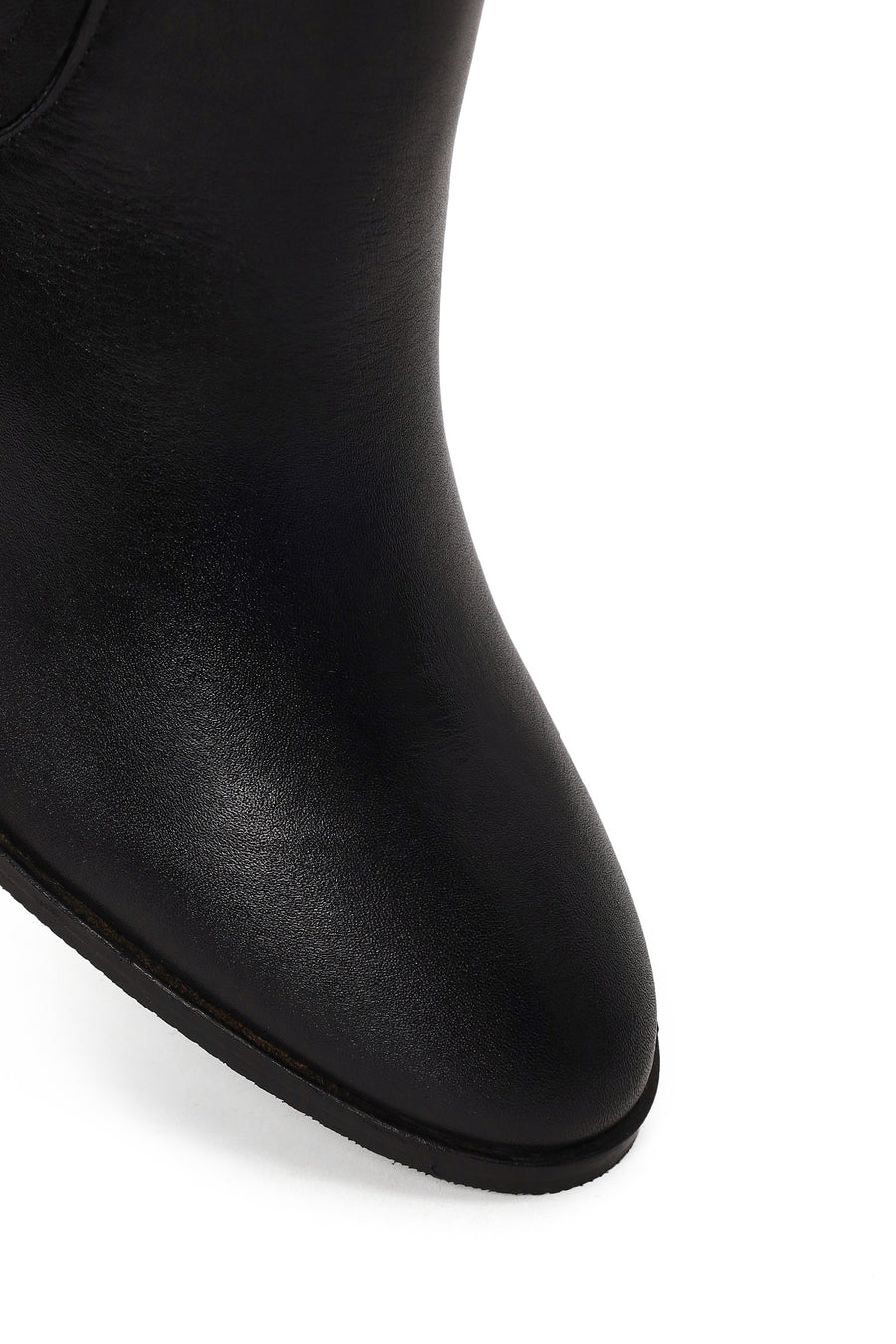Woman Black Thick-Heeled Leather Chelsea Boots
