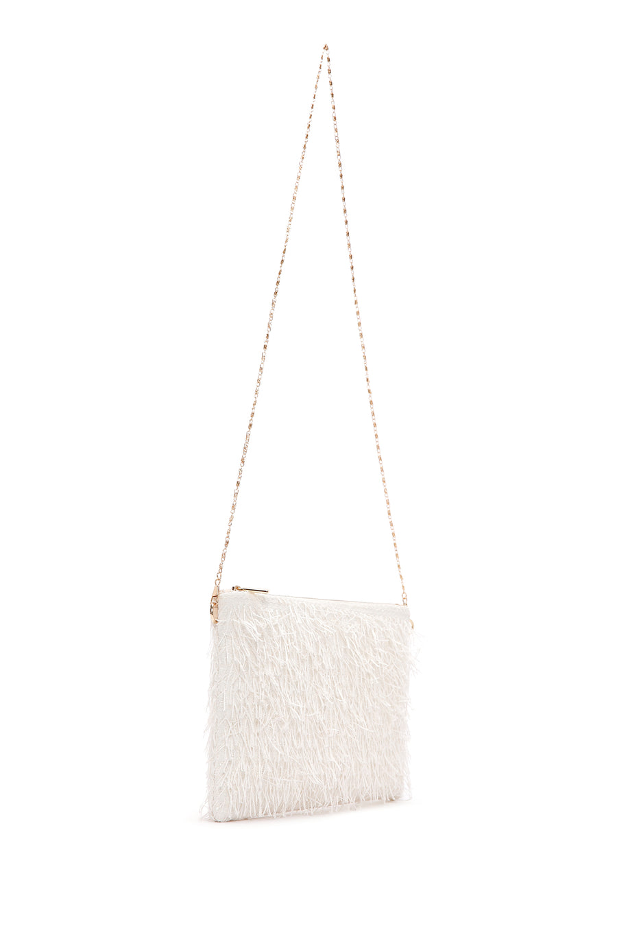 Women's White Long Chain Strap Clutch Bag