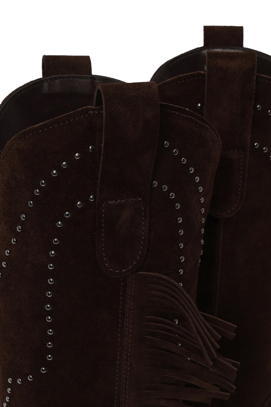 Woman Brown Tassel Chunky-Heeled Suede Leather Cowboy Boots
