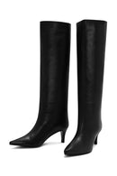 Women's Black Thin Heeled Leather Boots | Derimod