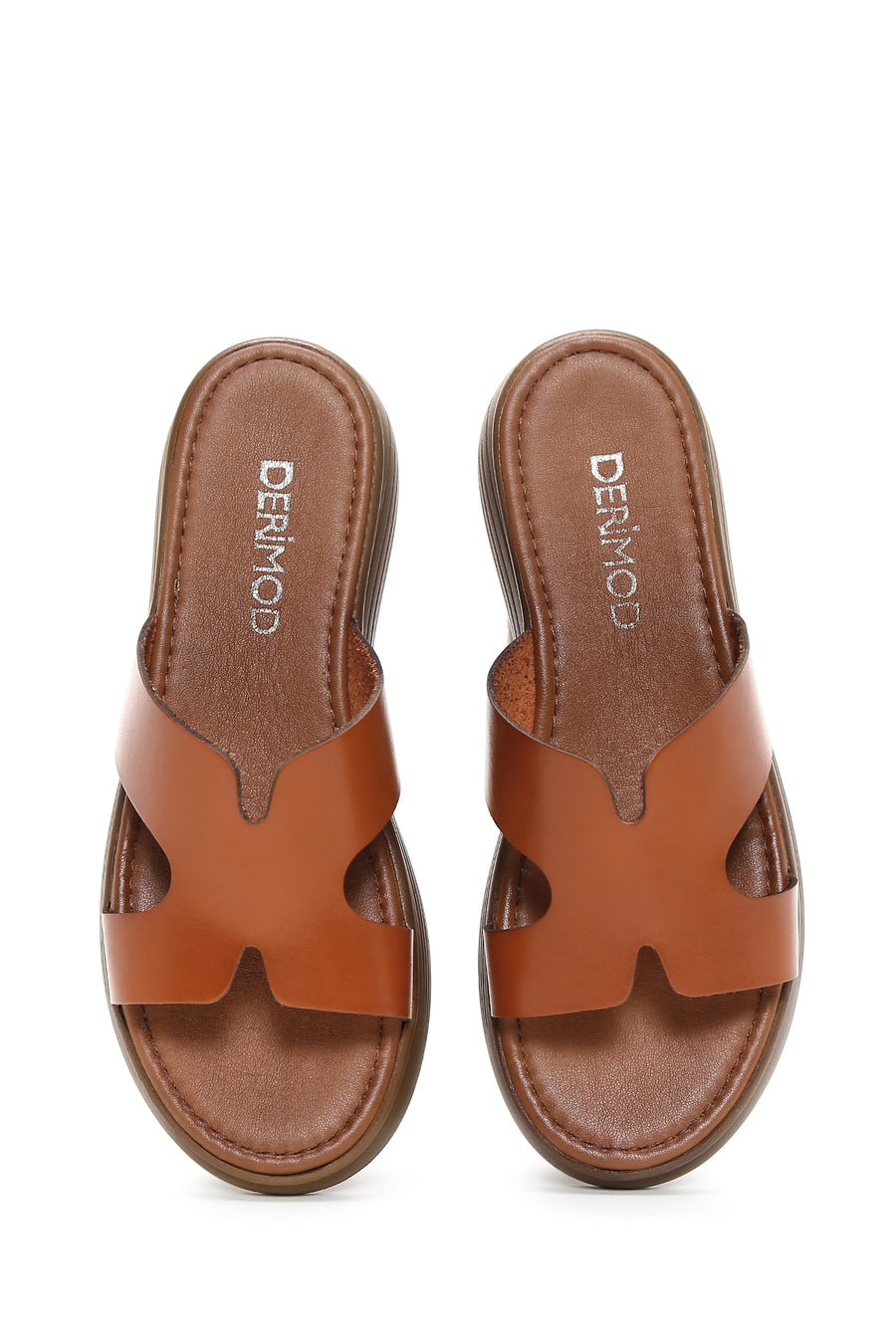 Women's Orange Thick Soled Leather Slippers