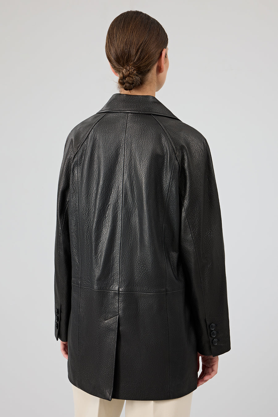 Wendy Women's Black Double Breasted Long Leather Jacket